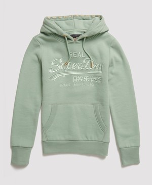 Superdry Vintage Logo Premium Embroidered Női Kapucnis Pulóver Olivazöld | URIHL1475